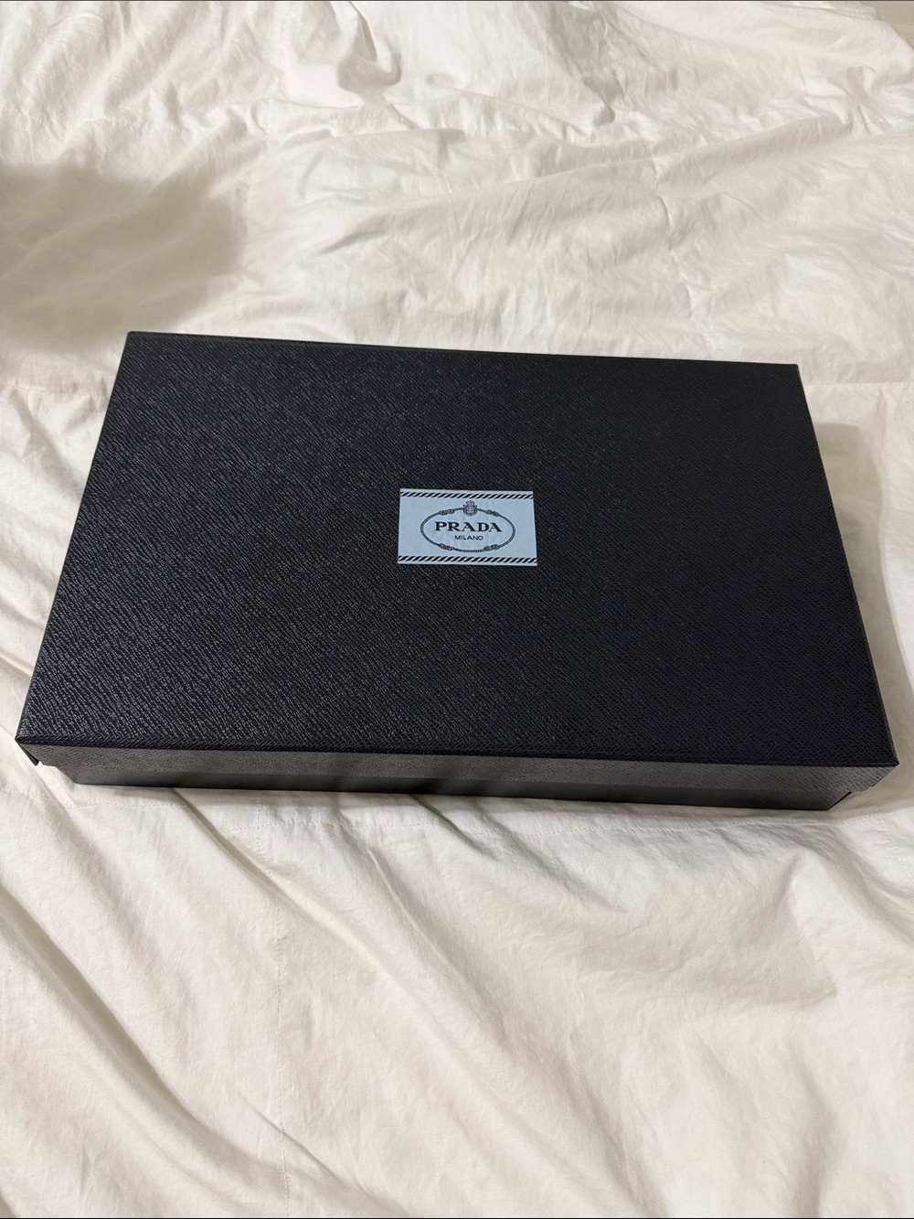 Prada Black Saffiano Box with Light Blue Logo Plaque